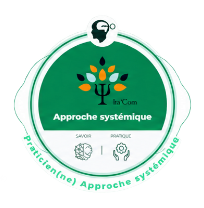 Badge Ita’Com : Approche systémique, ruban Praticien(ne) Approche systémique.