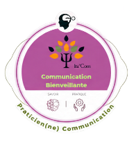Badge Ita’Com : Communication bienveillante, ruban Praticien(ne) Communication.